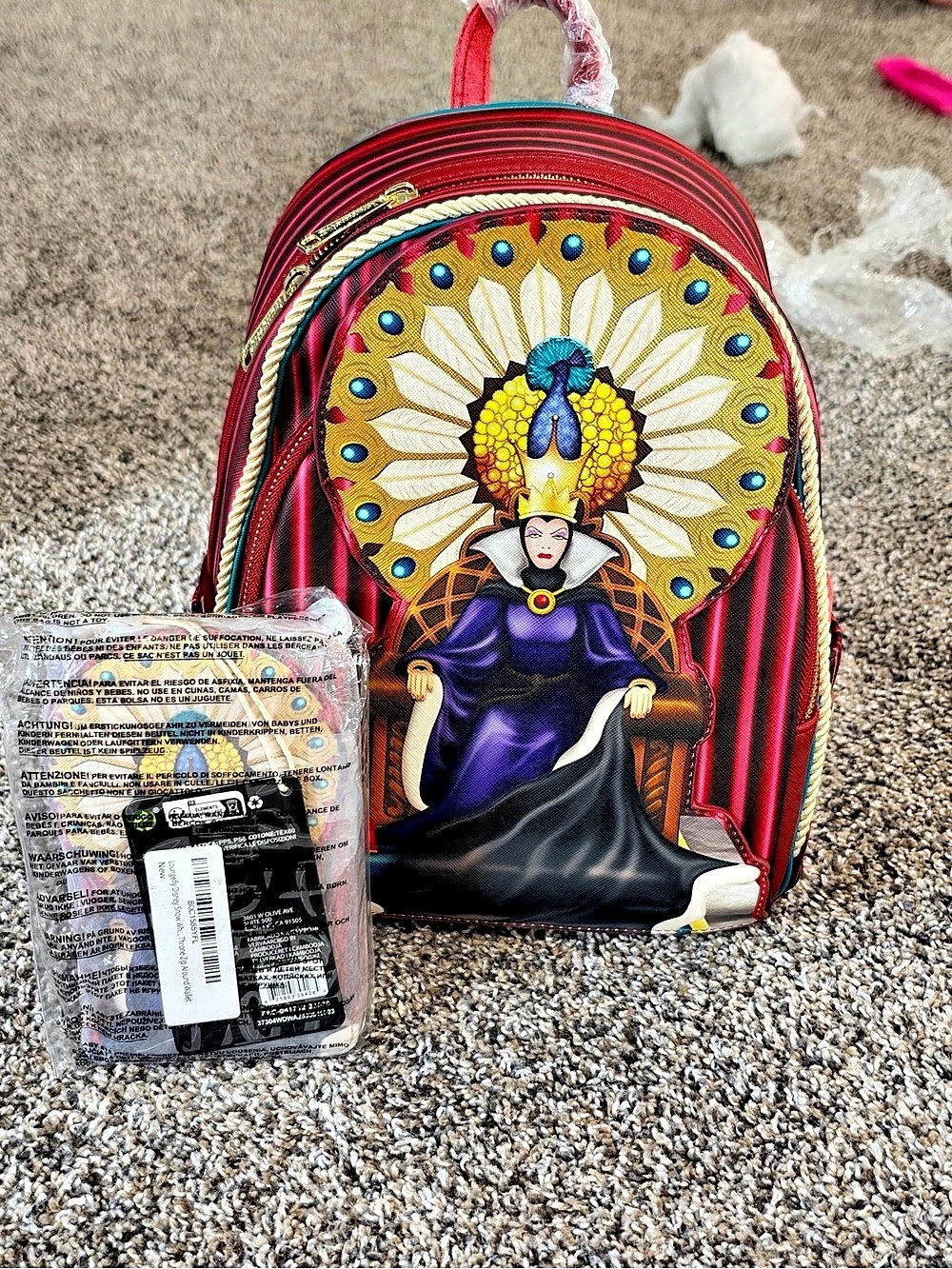 Loungefly Disney Snow White Evil Queen Throne Mini Backpack and wallet set